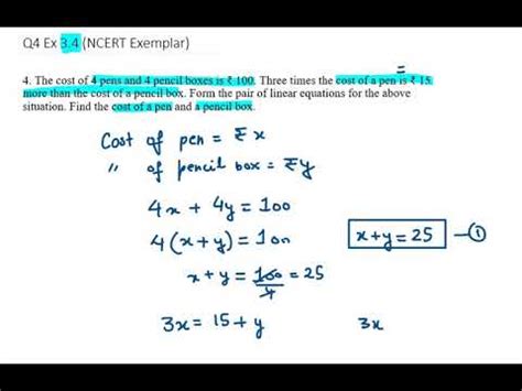 4 The Cost Of 4 Pens And 4 Pencil Boxes Is 100 Three Times The Cost