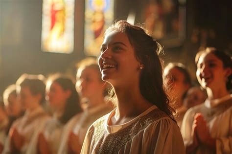 Premium Photo Illuminated By The Bright Sun Women Sing In The Church