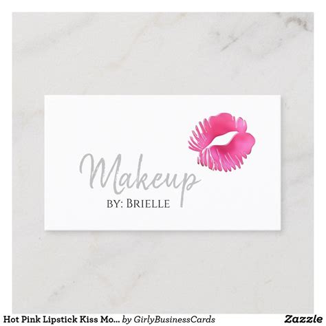 Hot Pink Lipstick Kiss Modern Makeup Artist Business Card Hot Pink Lipsticks Makeup Artist