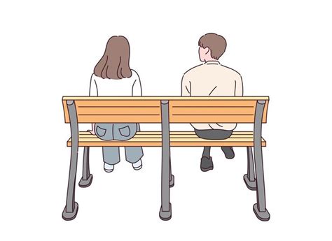 The Back View Of A Male And Female Couple Sitting On A Bench Cute