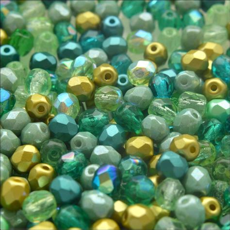 Czech Fire Polished Beads 4mm Green Mix Somerset Beads