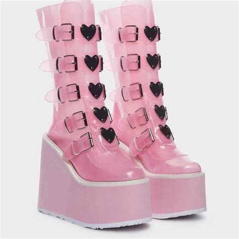 Nib Demonia Clear Baby Pink Lovesick Trinity Boots In Platform