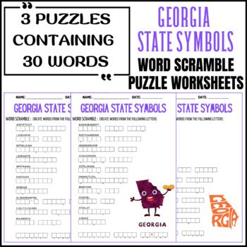 Georgia State Symbols Word Scramble Puzzle Worksheets Activities