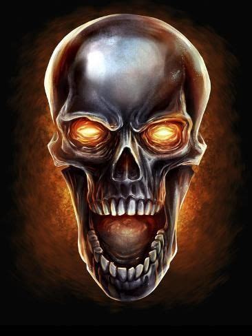 Metal Fire Skull Giclee Print FlyLand Designs Art Metal