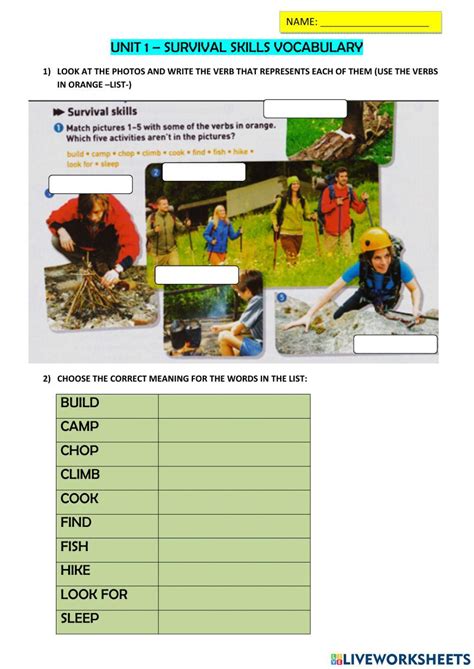 Survival Vocabulary Part 1 Worksheet Live Worksheets