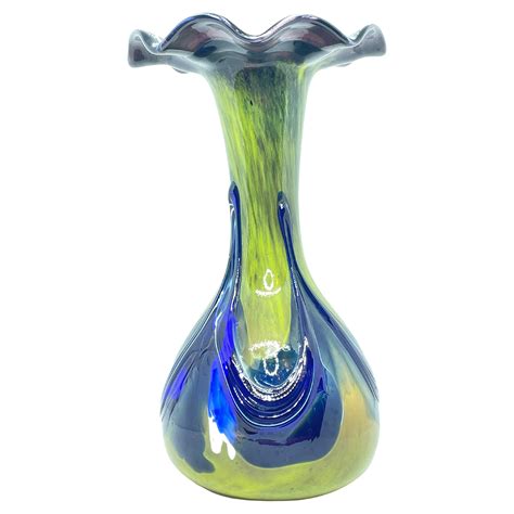 Vase Italien En Verre De Murano Jaune Et Bleu Des Ann Es En Vente