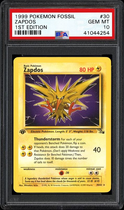 1999 Nintendo Pokemon Fossil Zapdos 1st Edition Psa Cardfacts®