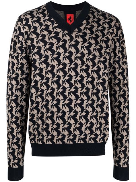 Ferrari Logo Jacquard Silk Cotton Jumper Farfetch