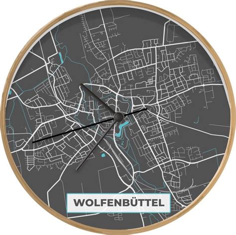 Klok Ø 30 cm Plattegrond Wolfenbüttel Blauw Stadskaart