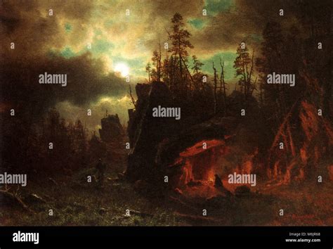 The Trappers Camp Bierstadt Albert 1861 Stock Photo Alamy