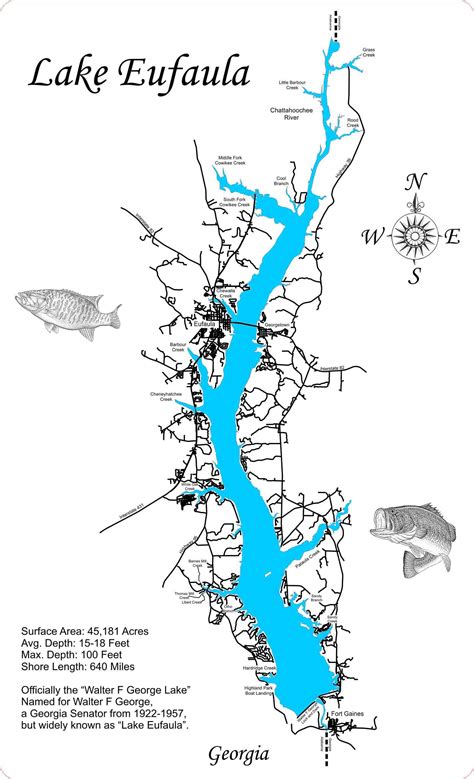 Lake Eufaula In Georgia And Alabama Laser Cut Wood Map New Etsy