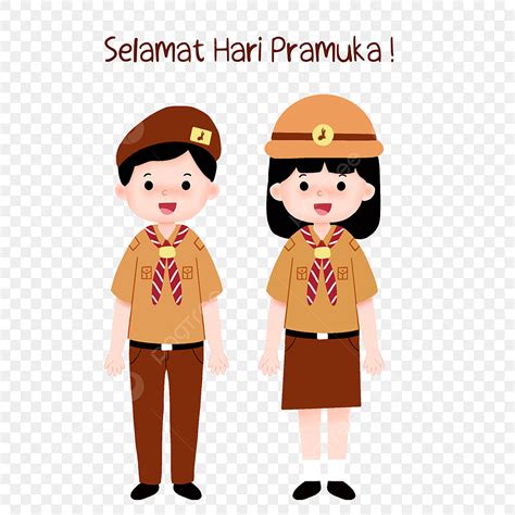 Cute Boy And Girl Saying Selamat Hari Pramuka Indonesia Pramuka