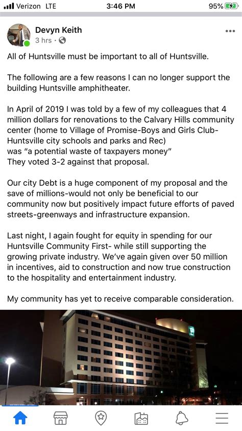 Councilman Devyn Keith Pulls His Support For Huntsville Amphitheater