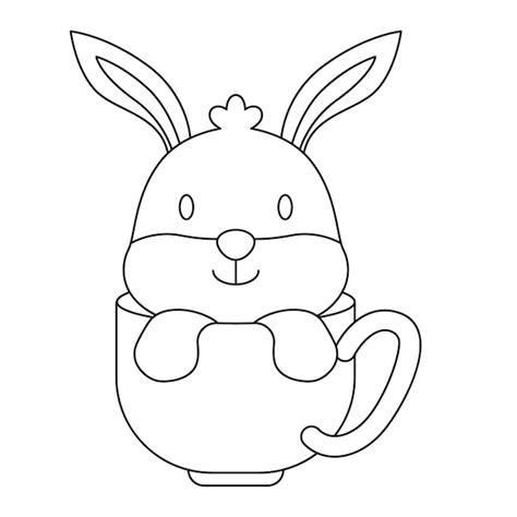 Dibujo De Conejo En Una Taza Para Colorear Vector Premium