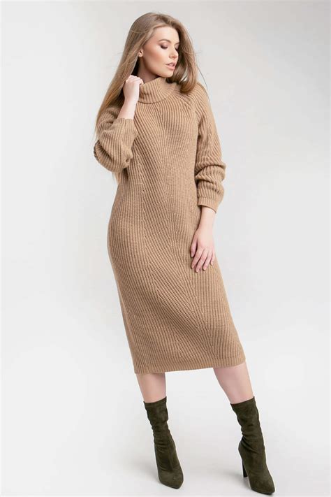 Beige Sweaterdress Midi Loose Fit Sweater Dress Womens Long Etsy