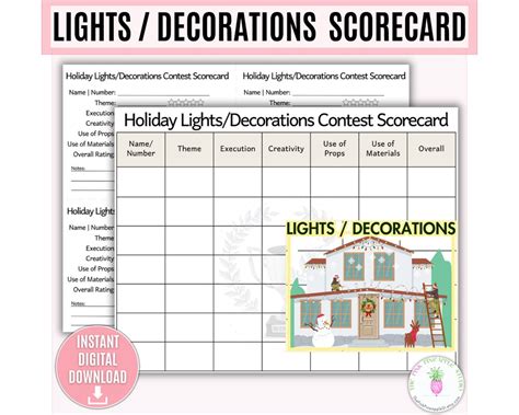 Holiday Lights Or Decorations Contest Scorecard Printable Lights