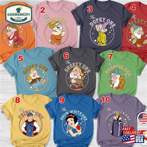 Snow White And Seven Dwarfs Shirt 7 Grumpy Happy Sleepy Sneezy Bashful Dopey Doc Unisex