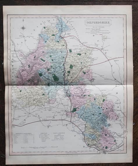 Original Antique English County Map Oxfordshire J And C Walker 1851