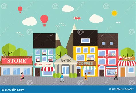 Small town urban landscape stock vector. Illustration of life - 54132242