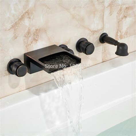 Oil Rubbed Bronze Wall Mounted 3 Knobs Bathtub Faucet Waterfall Mixer