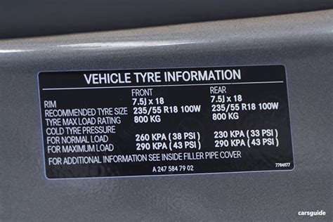 Mercedes Benz GLB Class Tyre Pressure Recommended PSI KPA Bar