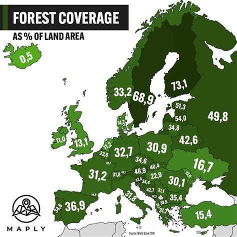 Percent Of Land Area Covered By Forest Per Country Maps On The Web