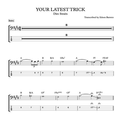 YOUR LATEST TRICK Dire Straits Bass Transcription Score Tab Lesson