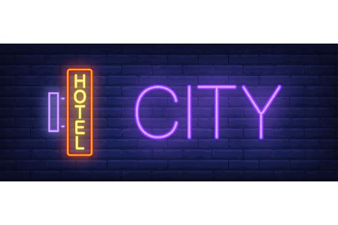 City Hotel Neon Sign Glowing Inscriptio Graphic By Pch Vector