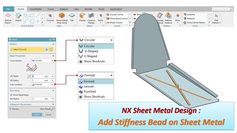 Nx Sheet Metal Design Add Stiffness Bead To Sheet Metal Youtube