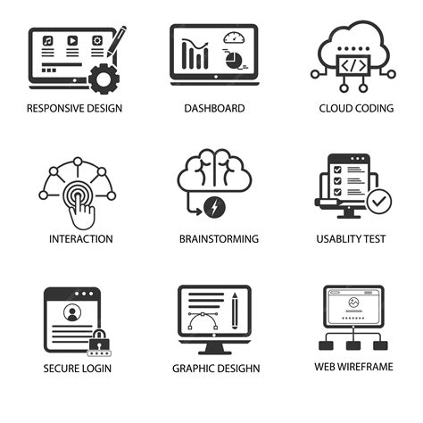 Digital icons black white flat symbols sketch | Premium AI-generated vector