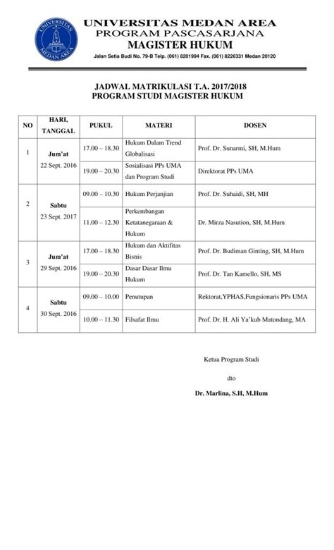 Jadwal Matrikulasi Ta Program Pascasarjana Pascasarjana