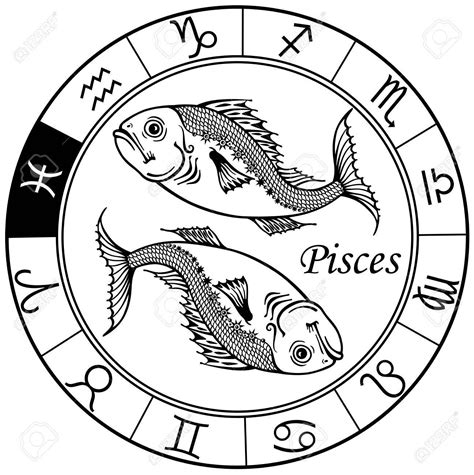 Pisces Astrological Zodiac Sign Black And White Image Rueda Del