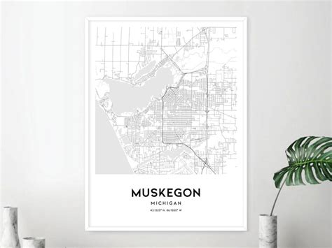 Muskegon Map Print Muskegon Map Poster Wall Art Mi City Map Etsy