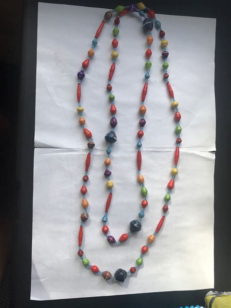 Multi Colored Long Ugandan Paper Bead Necklace Etsy