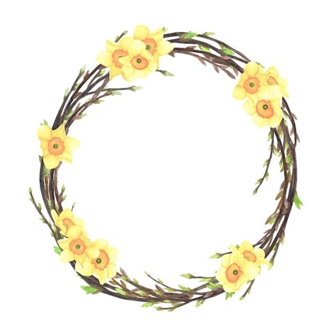 Premium Photo Spring Willow Twigs Wreath Watercolor With Flower