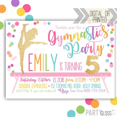 Gymnastics Invitation Digital Or Printed Gymnastics Printable