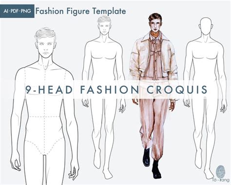 Male Fashion Figure Templates 9 Head Fashion Croquis Catwalk Etsy UK