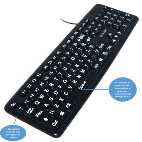 Teclado Braille Ampliado Baixa Vis O Adaptado Em Alto Contraste Teclas