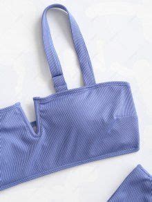 ZAFUL V Wired Ribbed High Leg Bikini Swimsuit In SLATE BLUE ZAFUL 2024