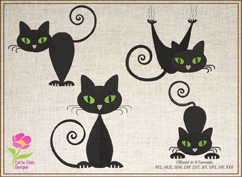 Black Cat Machine Embroidery Design Bundle Cat Bundle Pack Etsy Norway