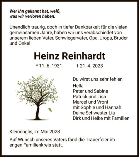 Traueranzeigen Von Heinz Reinhardt Trauer HNA De