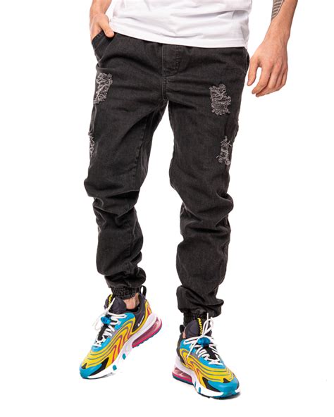 Spodnie Jeans Jogger Grube Lolo Dymek Back Z Przetarciami