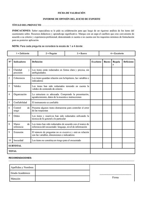 Ficha De Validaci N De Instrumento Ficha De Validaci N Informe De