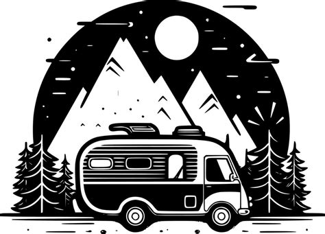 Camping Black And White Vector Illustration Vector Art At