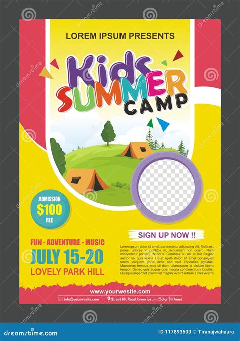 Kids Summer Camp Banner Poster Design Template For Kids Stock Vector