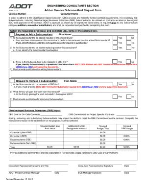 Fillable Online Azdot Add Or Remove Subconsultant Request Form Add Or