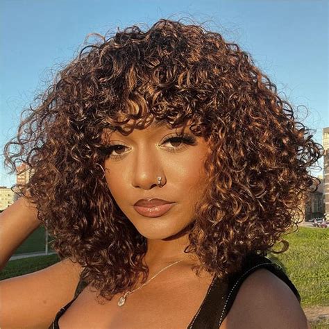 Amazon Joedir Hair Short Curly Wig With Bangs Ombre Brown Inch