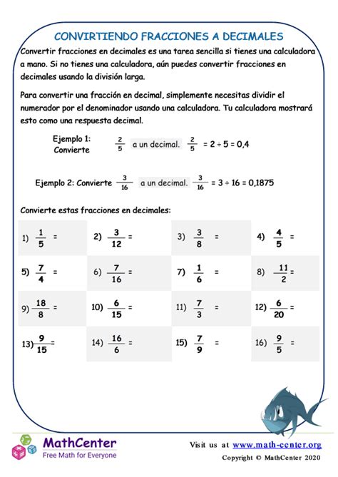 Cuarto Grado Hojas De Trabajo Convertir Fracciones Math Center