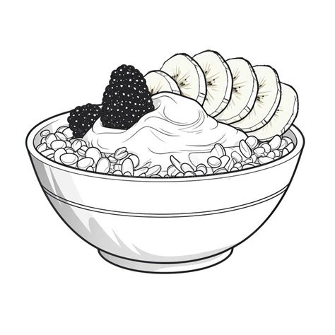 White Background With Black Outline Drawing Sweet Smoothie Bowl Cartoon