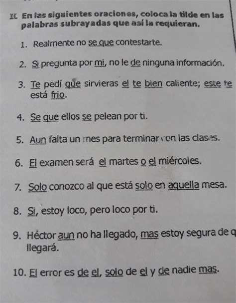 En Las Siguientes Oraciones Coloca La Tilde En Las Palabras Subrayadas 107800 Hot Sex Picture